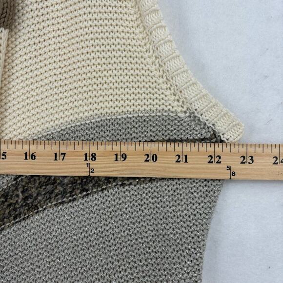 Chico's Cardigan Duster Sweater Vest Size L Cream Beige Silver Thread - Picture 9 of 11
